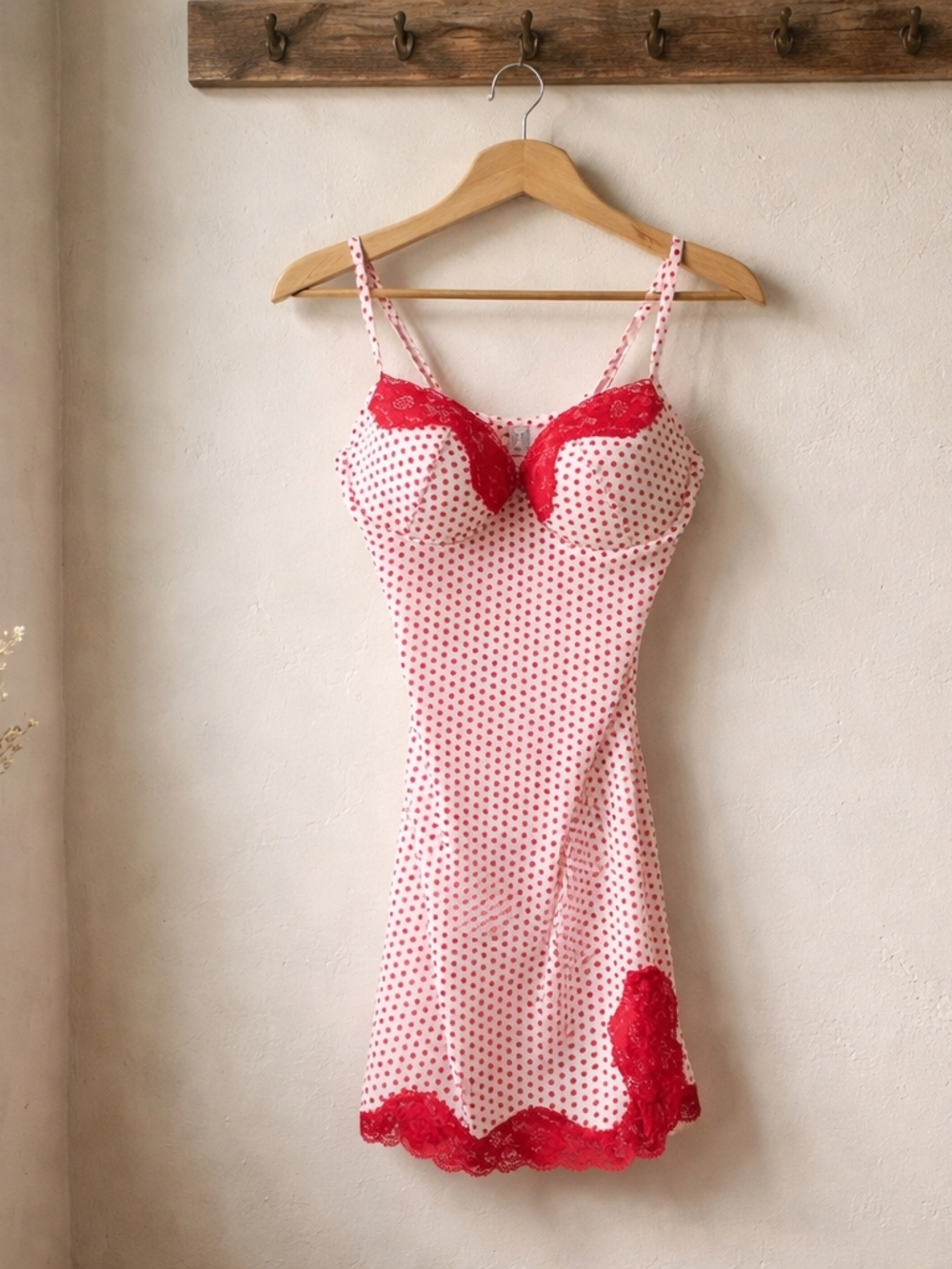 Burberry Pink Slip with Red Lace & Polka Dot Detail